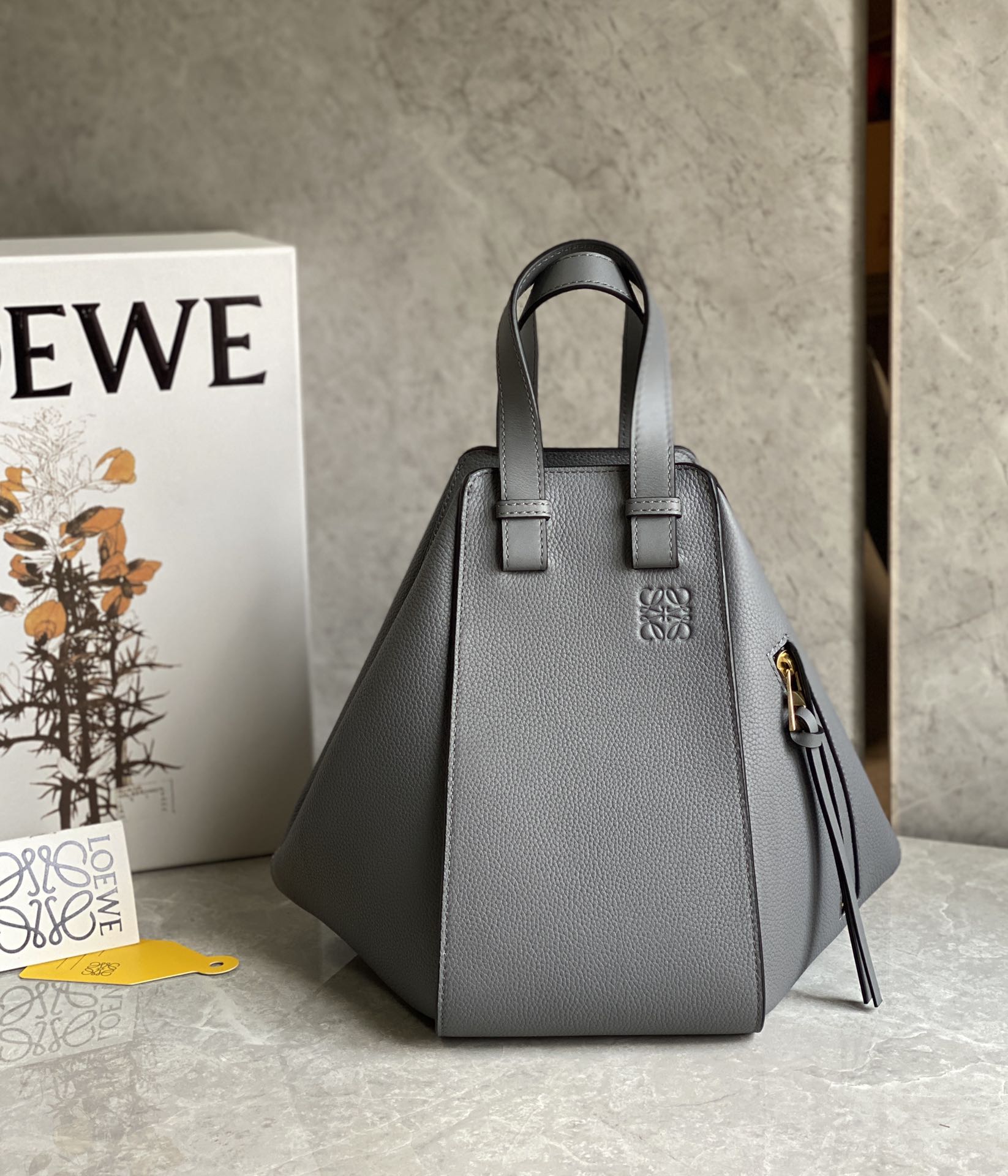 Loewe Small Hammock Bag in Soft Grained Calfskin Grey